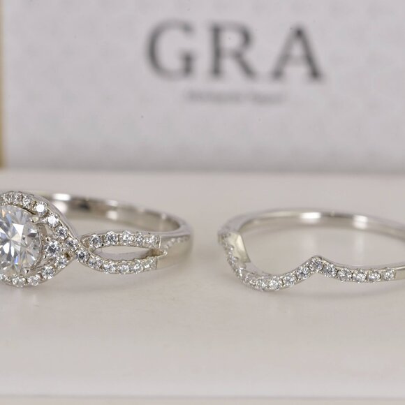 GRA Certified Moissanite Ring 1ct Brilliant Cut Halo 925 Sterling sz 8 - Picture 5 of 10